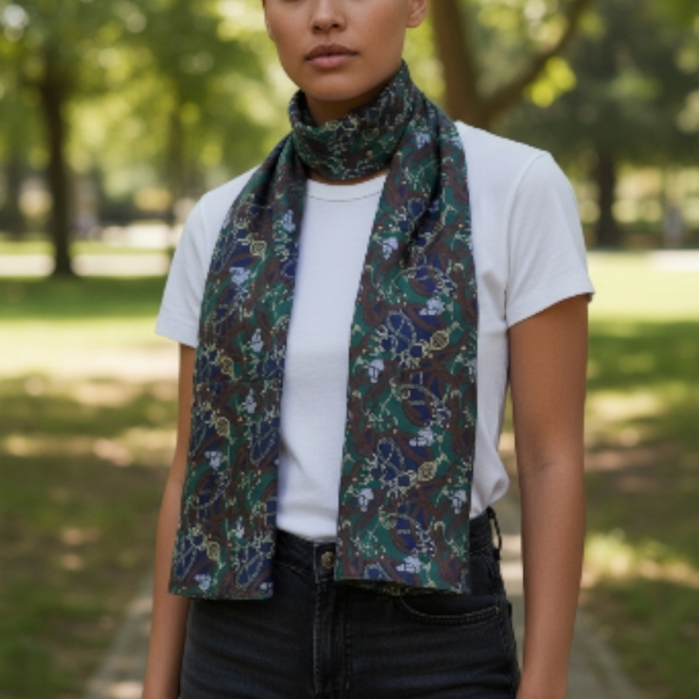 Chic Floral Scarf in Black and Green